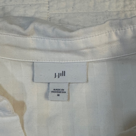 J. Jill Medium white tunic long sleeve collared shirt EUC Cotton Natural Fibers - Picture 3 of 7